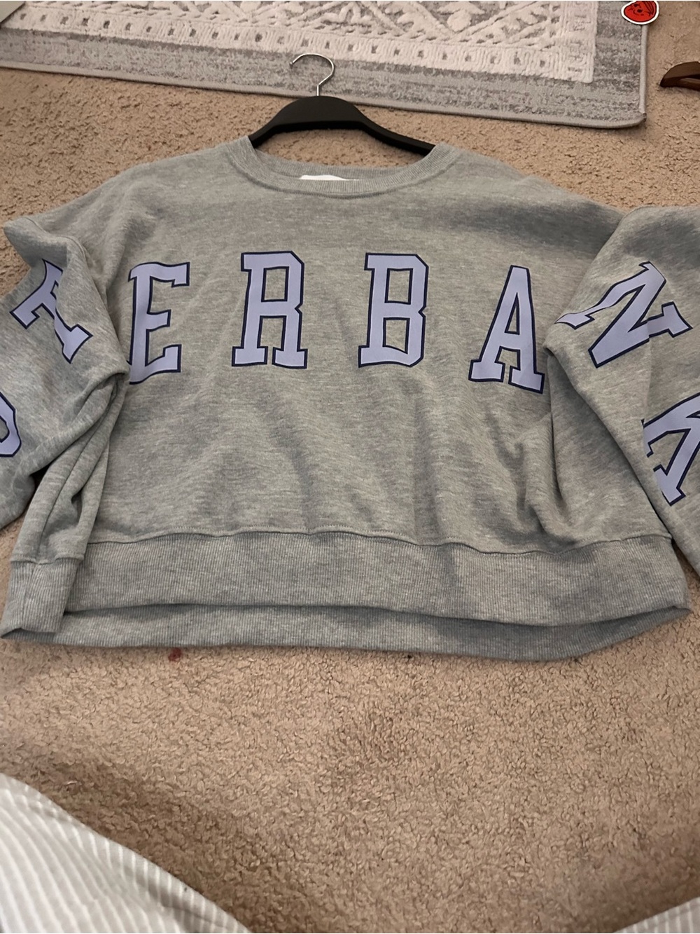 Altar'd State Gray Crewneck Sweatshirt with Lavender Lettering